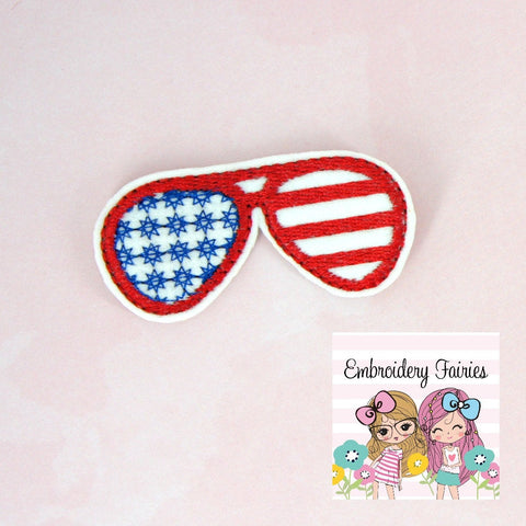 Fourth of July Glasses Feltie File - Glasses Feltie Pattern - Patriotic Embroidery File - Machine Embroidery Design -  Embroidery
