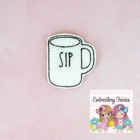 SIP Coffee Feltie File - Coffee Cup Embroidery File - ITH Design - Digital File - Machine Embroidery Design - Planner Embroidery File