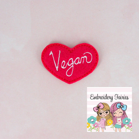 Vegan Heart Feltie - Digitial Embroidery File - Machine Embroidery Design - Embroidery Design- Vegan Embroidery Pattern- Heart Feltie