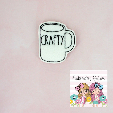 CRAFTY Coffee Mug Feltie File - Coffee Embroidery File - ITH Design - Digital File - Machine Embroidery Design - Planner Embroidery File