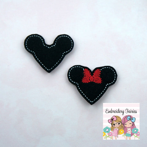 Mouse Heart Feltie File - ITH Design - Embroidery Digital File - Machine Embroidery Design - Embroidery File - Feltie Design