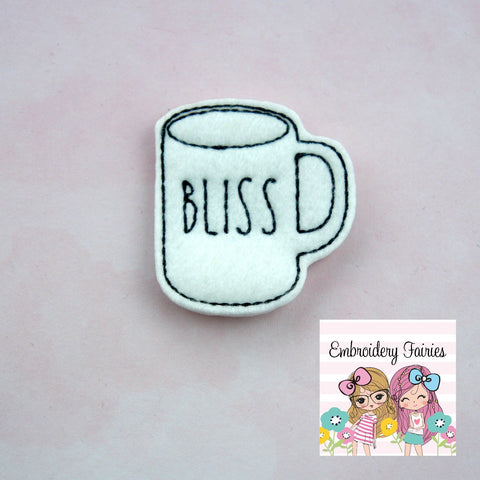 Bliss Mug Feltie File - Coffee Feltie - ITH Design - Digital File - Machine Embroidery Design - Planner Embroidery File