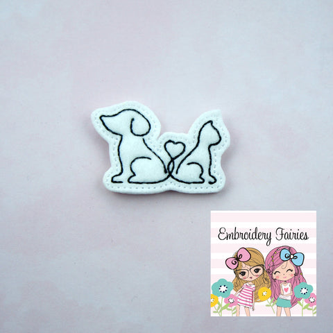 Cat and Dog Redwork Feltie File - ITH Design - Embroidery Digital File - Machine Embroidery Design - Embroidery File - Feltie Design