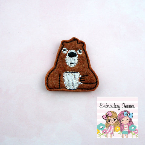Bearly Awake Feltie File - Bear Feltie Design - ITH Design - Embroidery Digital File - Mini Embroidery Design - Bear Feltie - Coffee Feltie