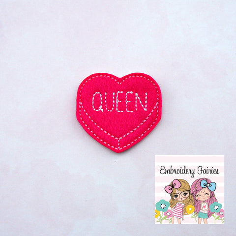 Queen Conversation Heart Feltie File - Heart Embroidery File - Valentines Day Feltie - Feltie Design - Feltie -Machine Embroidery Design