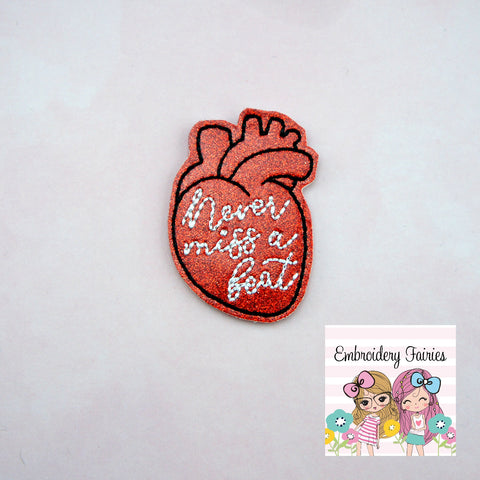 Never Miss A Beat Feltie File - Medical Feltie Design - Heart Feltie Design - Machine Embroidery Design - Embroidery File - Nurse Feltie