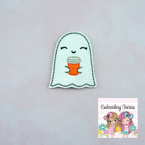 Ghost Holding Coffee File - Halloween Feltie File - Embroidery Design - Feltie Design - Embroidery File - Feltie File